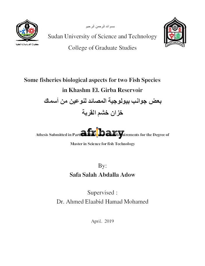 Some Fisheries Biological Aspects For Two Fish Species In Khashm El