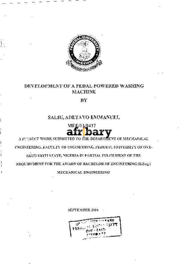 Development Of A Pedal Powered Washing Machine Afribary