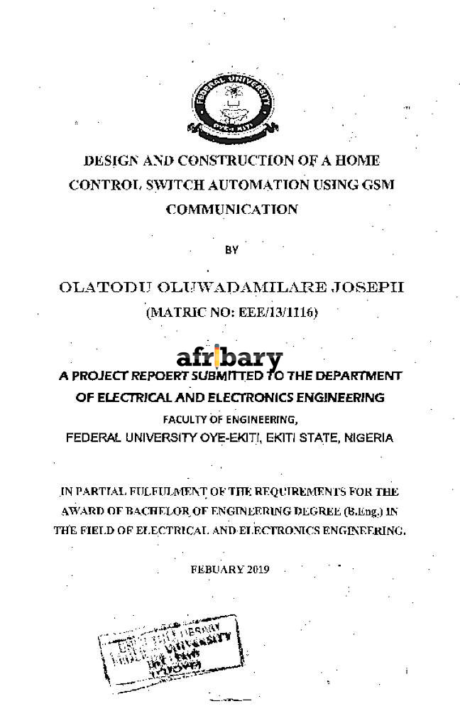 Design And Construction Of .A Home Control Switch Automation Using Gsm