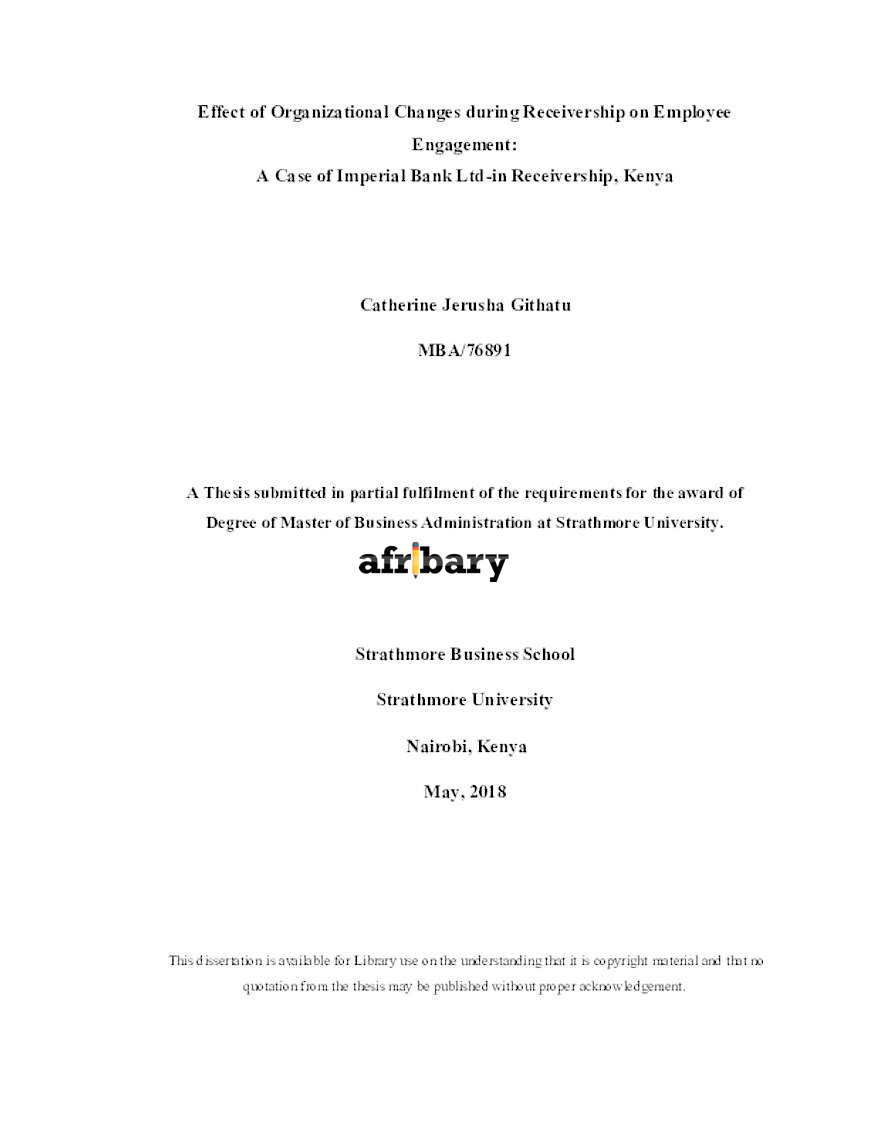 Effect of Organizational Changes during Receivership on Employee