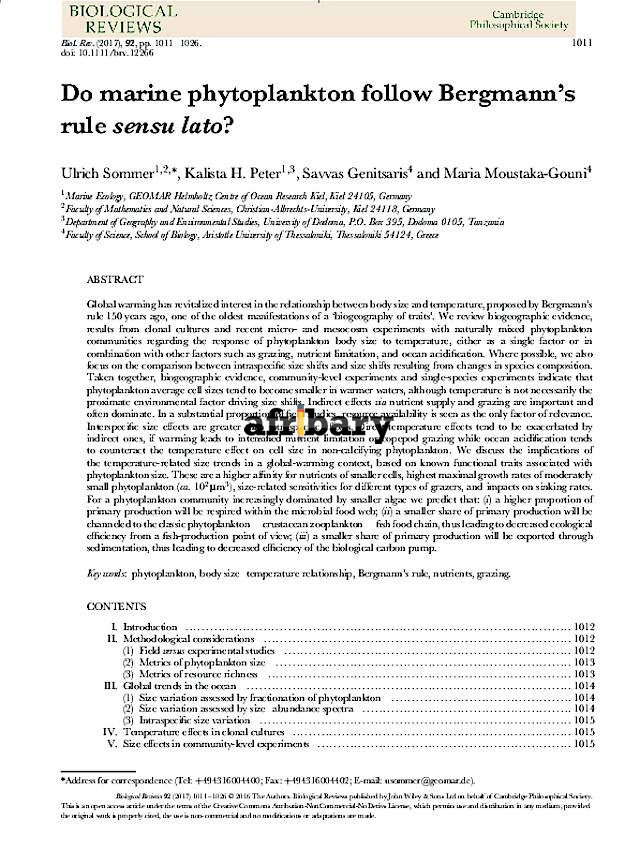 Do marine phytoplankton follow Bergmann’s rule sensu lato? | Afribary