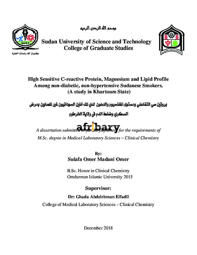 High Sensitive CReactive Protein, Magnesium And Lipid Profile Among