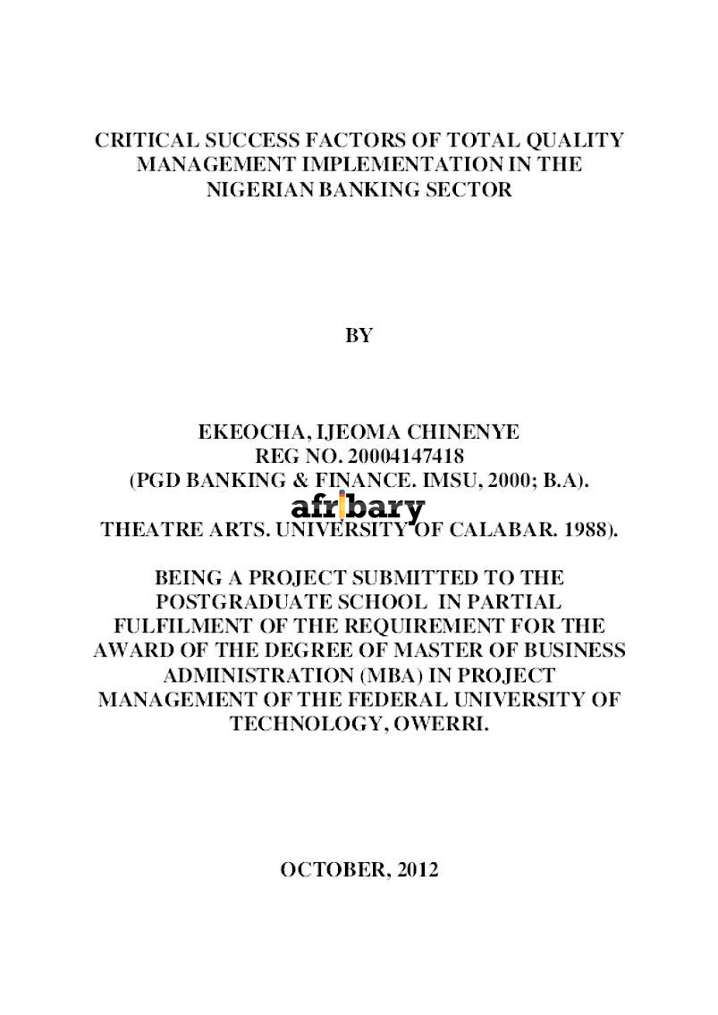 Critical Success Factors Of Total Quality Management Implementation In ...