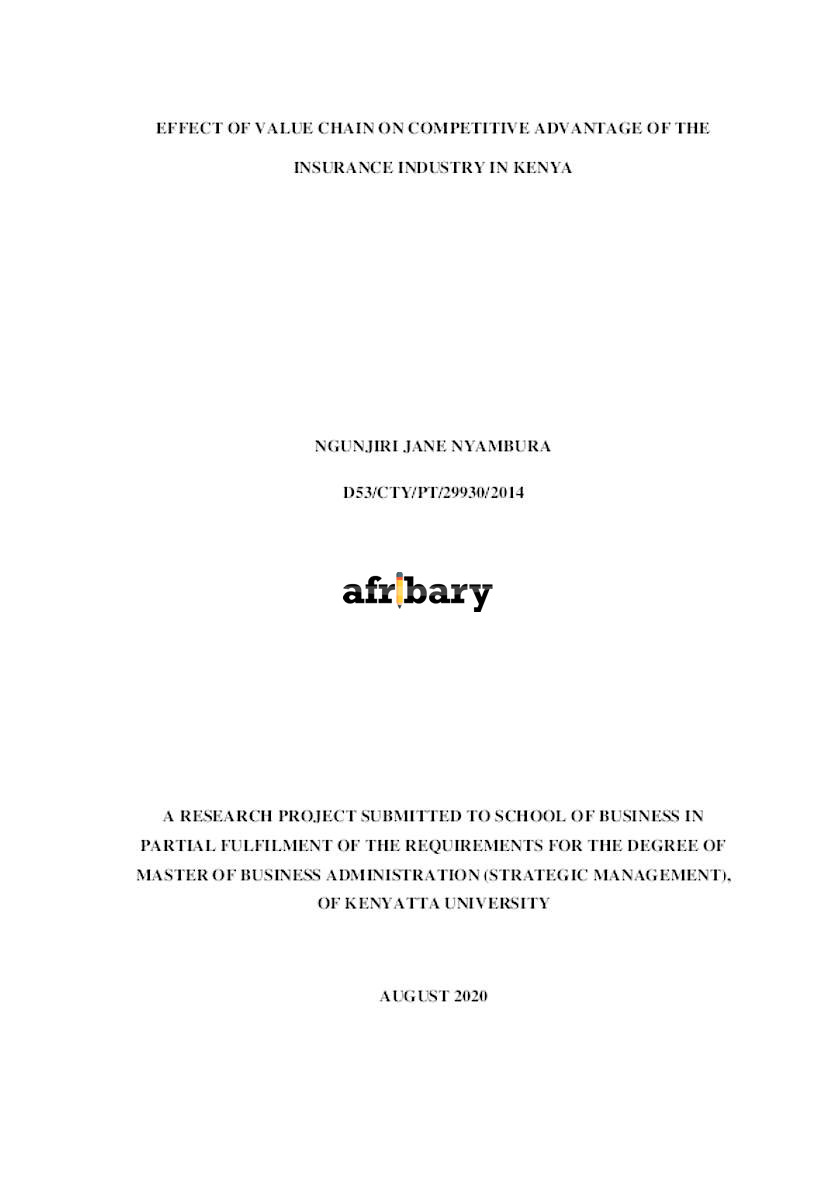 Effect Of Value Chain On Competitive Advantage Of The Insurance