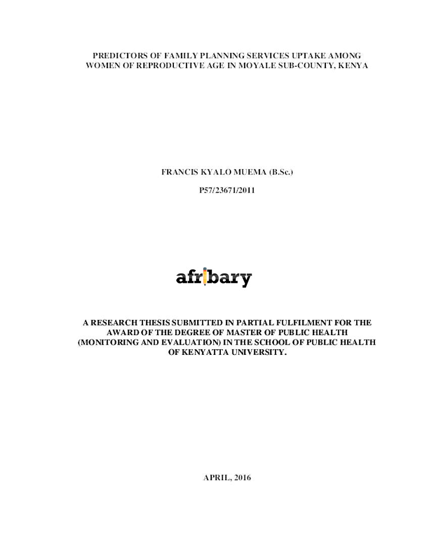 Predictors Of Family Planning Services Uptake Among Women Of