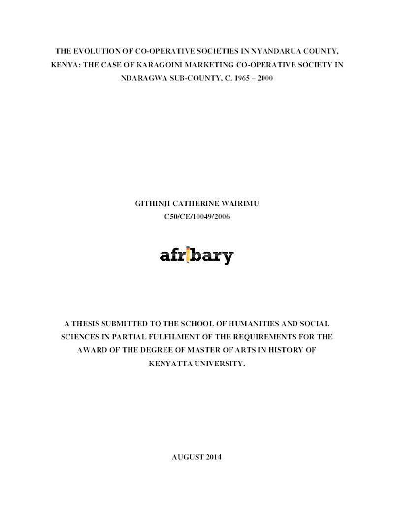 The Evolution Of CoOperative Societies In Nyandarua County, Kenya The
