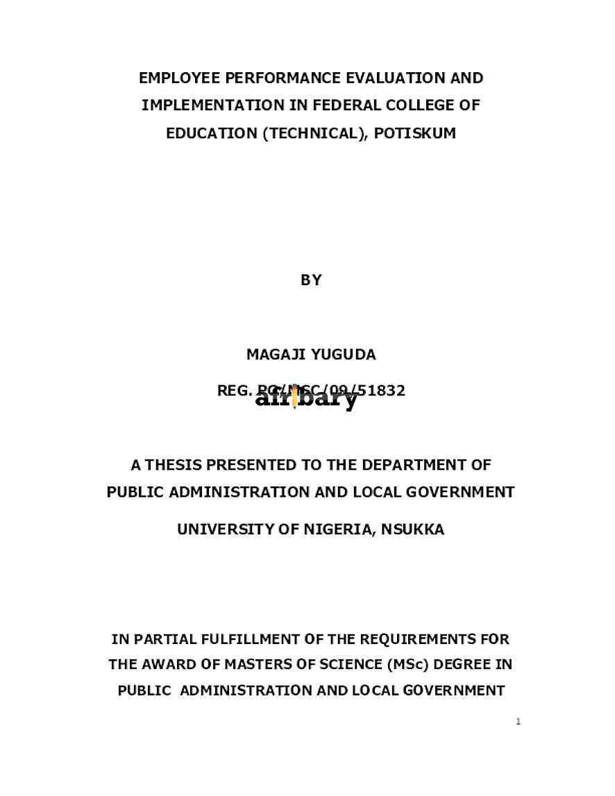 Employee Performance Evaluation And Implementation In Federal College ...