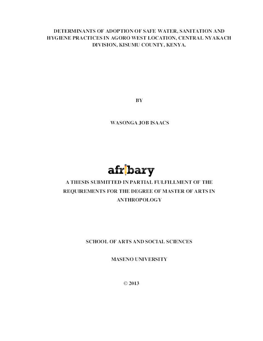 Determinants Of Adoption Of Safe Water, Sanitation And Hygiene