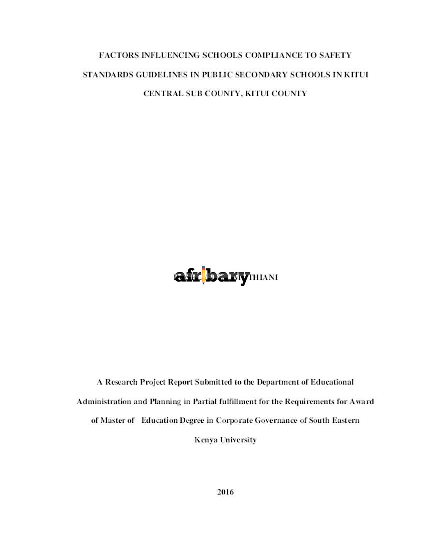 Factors Influencing Schools Compliance To Safety Standards Guidelines