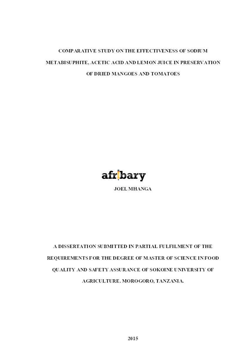 Comparative Study On The Effectiveness Of Sodium Metabisuphite, Acetic