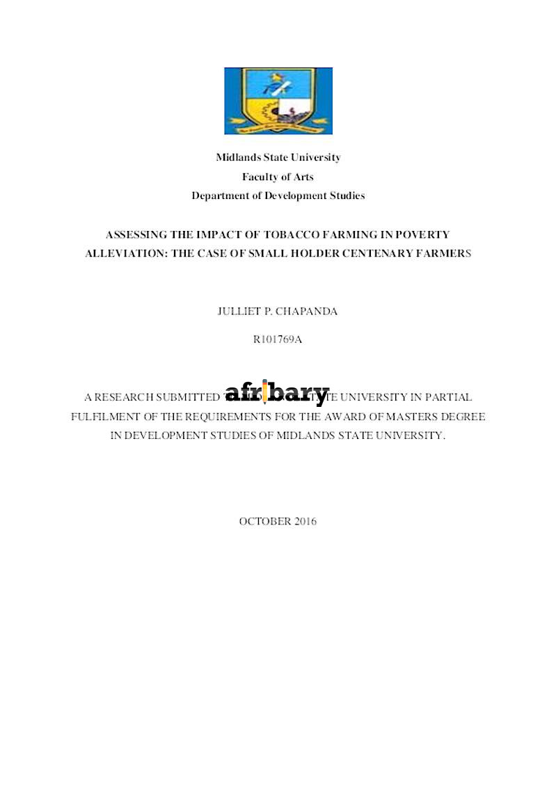 Assessing The Impact Of Tobacco Farming In Poverty Alleviation The