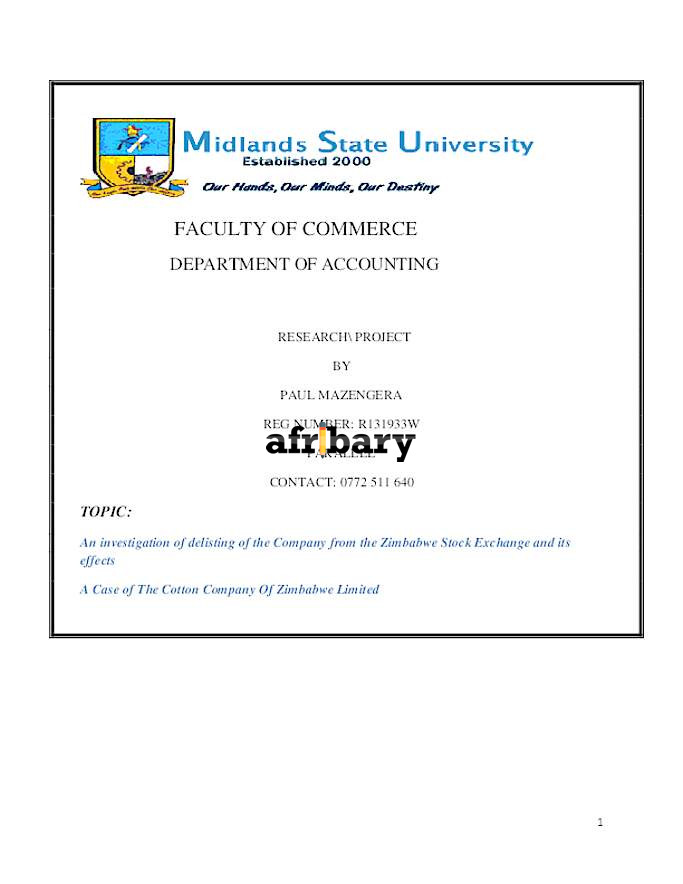 An investigation of delisting of the Company from the Zimbabwe Stock