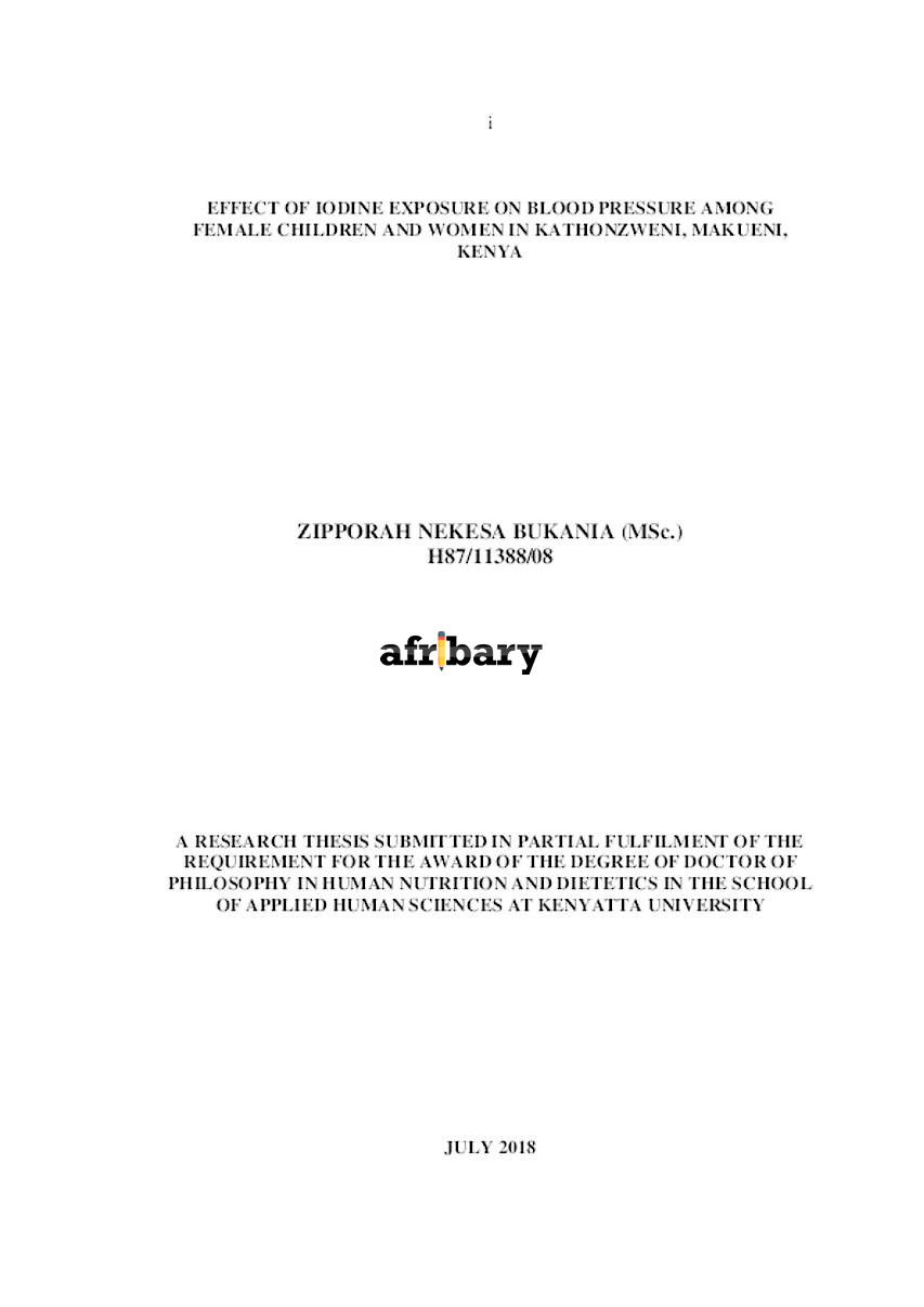 Effect Of Iodine Exposure On Blood Pressure Among Female Children And