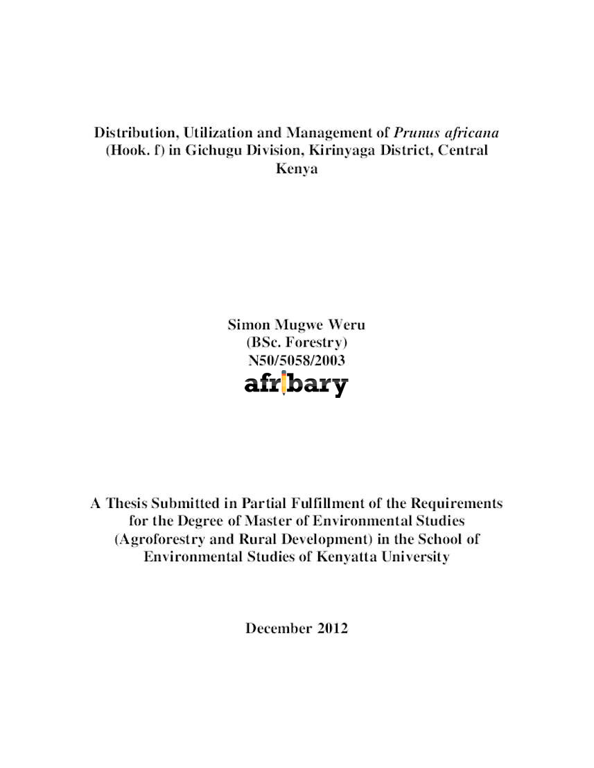 Distribution, Utilization and Management of Prunus africana (Hook. f