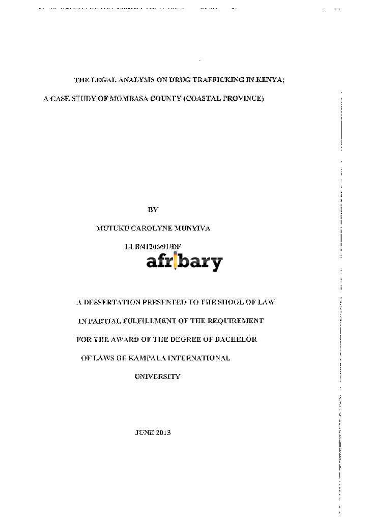 The Legal Analysis On Drug Trafficking In Kenya; A Case Study Of