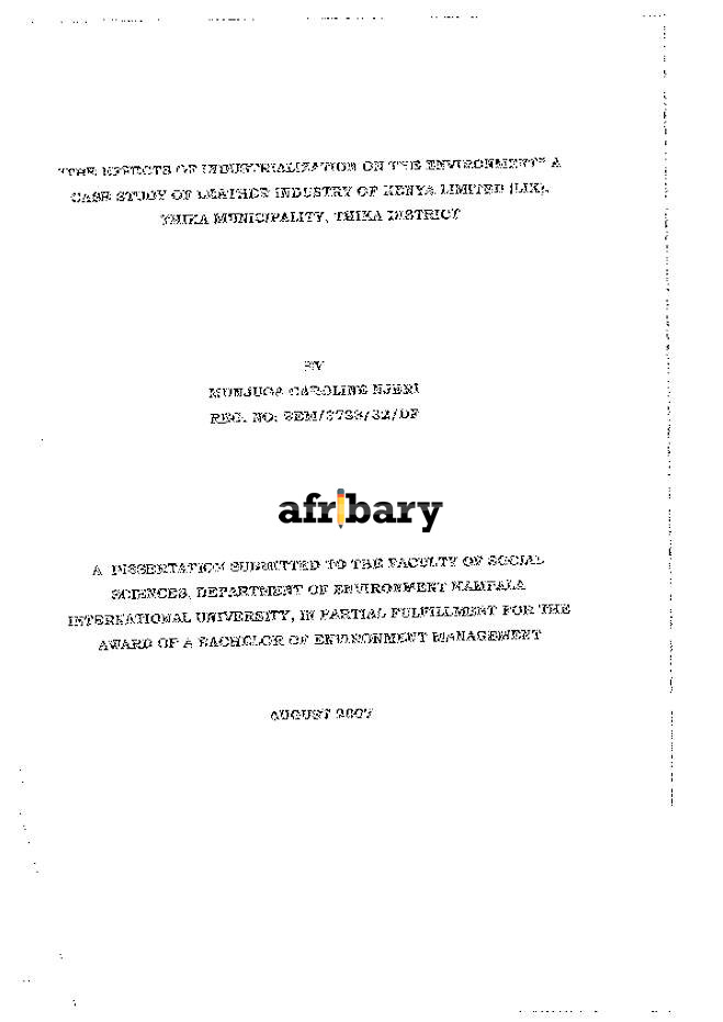 The Effect Of Industrialization On The Environment” A Case Study Of