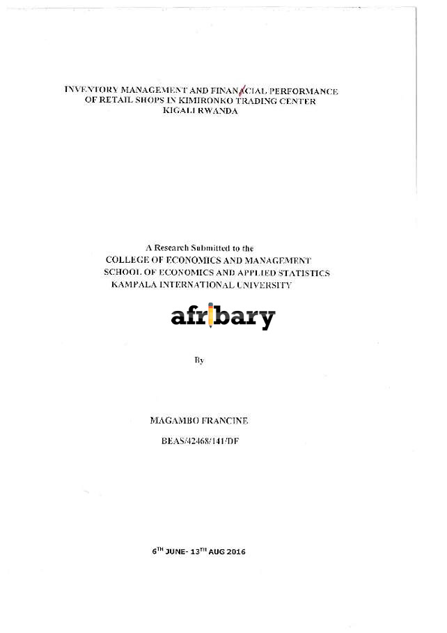 Inventory Management And Finan Cial Performance Of Retail Shops In