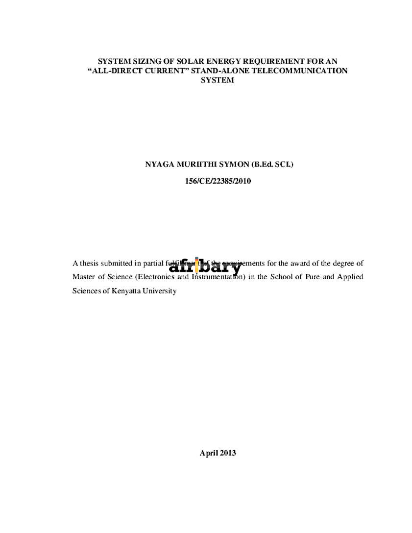 System Sizing Of Solar Energy Requirement For An “All-Direct Current ...