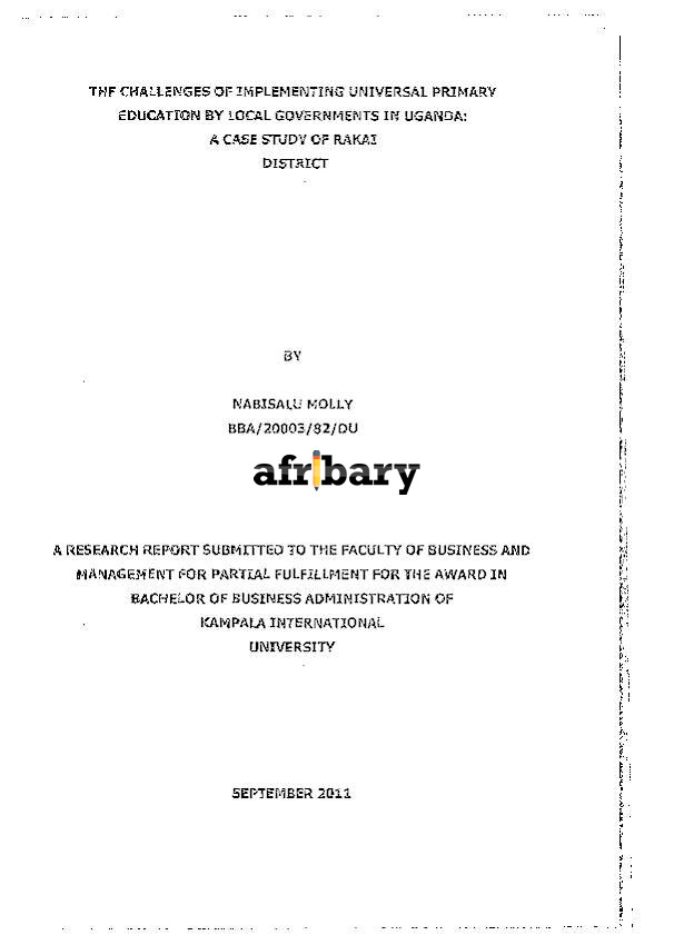 The Challenges Of Implementing Universal Primary Education By Local