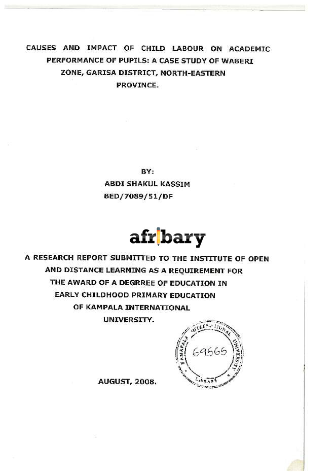 Causes And Impact Of Child Labour 0n Academic Performance Of Pupils: A ...