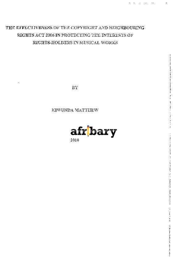 The Effectiveness Of The Copyright And Neighbouring Rights Act 2006 In