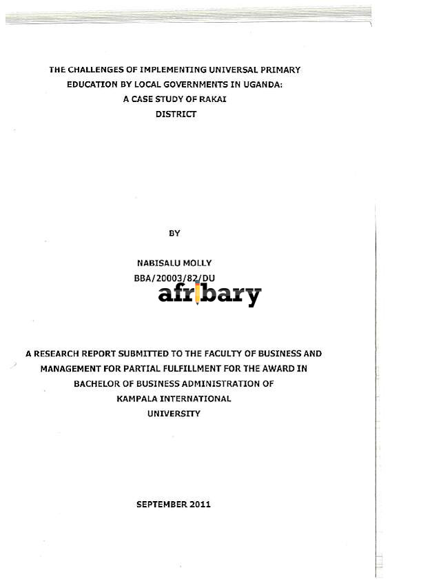 The Challenges Of Implementing Universal Primary Education By Local