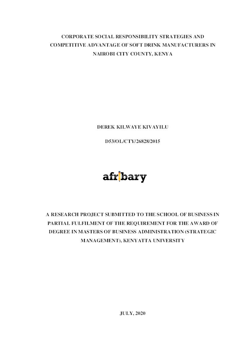 Corporate Social Responsibility Strategies And Competitive Advantage Of Soft Drink Manufacturers