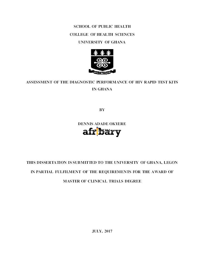 Assessment of the Diagnostic Performance of HIV Rapid Test Kits in