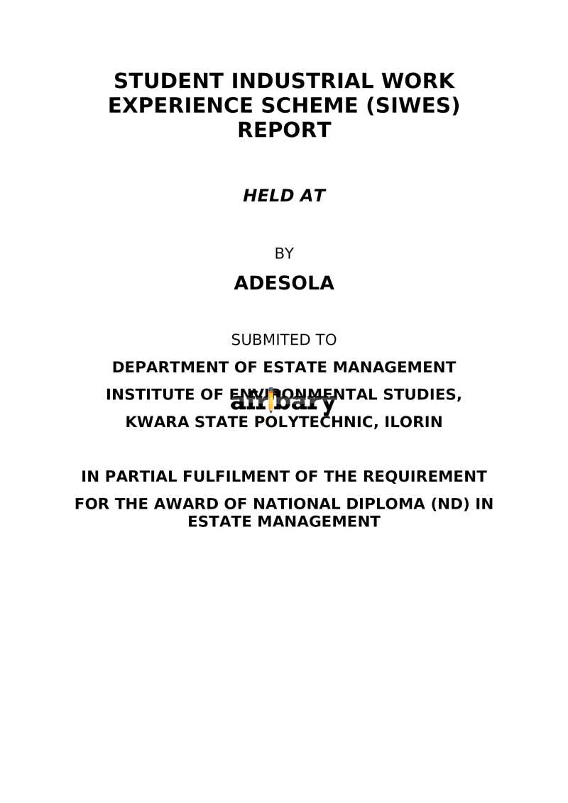 Student Industrial Work Experience Scheme (Siwes) Report Afribary