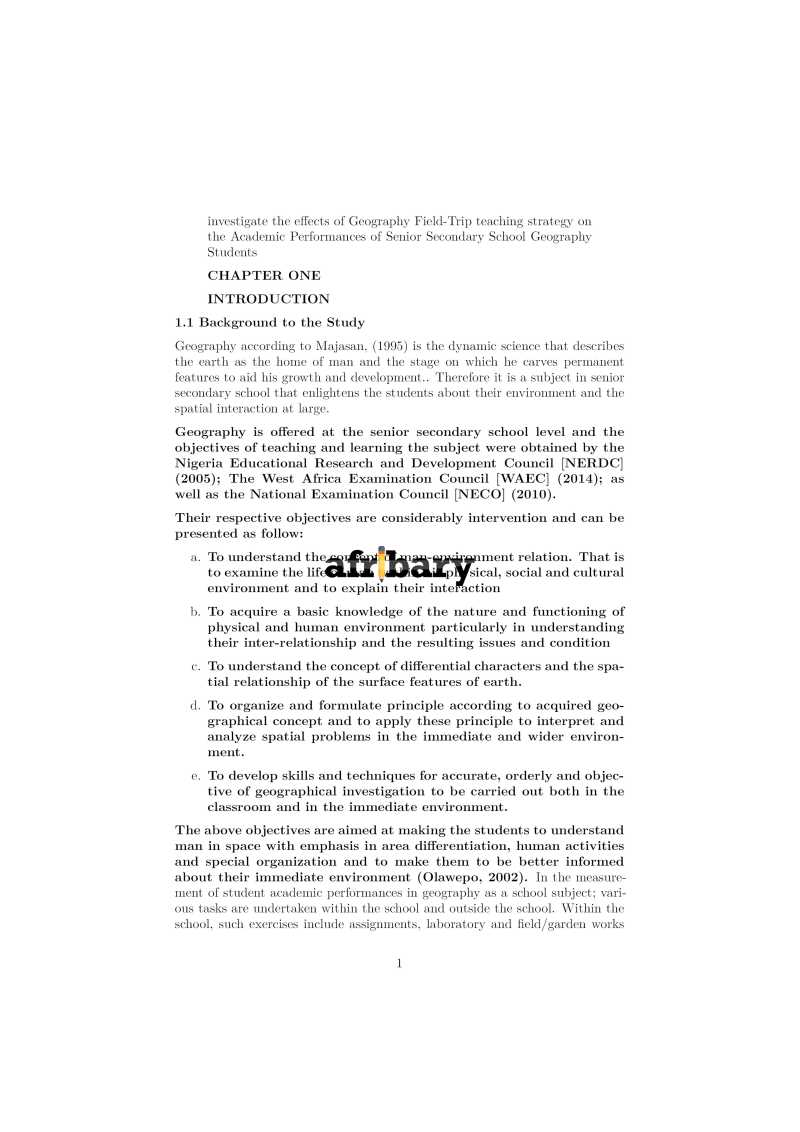 Investigate the Effects of Geography FieldTrip Teaching Strategy on