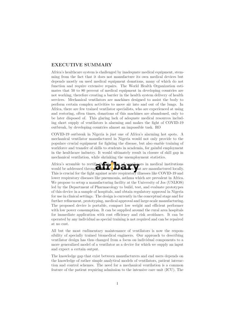 Design And Implementation Of A Mechanical Ventilator Afribary