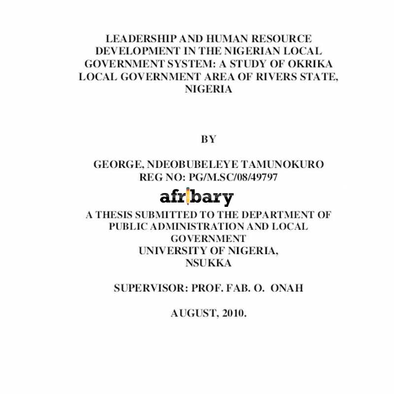 Leadership and Human Resource Development in the Nigerian Local