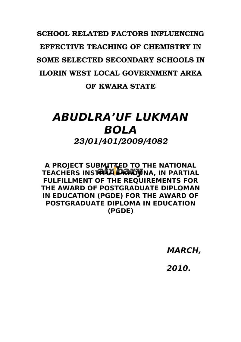 School Related Factors Influencing Effective Teaching of Chemistry in