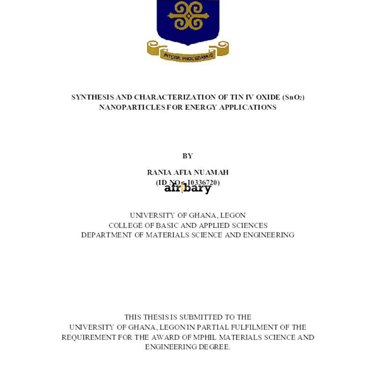 Synthesis and Characterization of Tin Iv Oxide (Sno2) Nanoparticles for