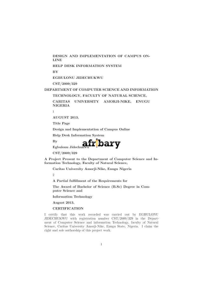 DESIGN AND IMPLEMENTATION OF CAMPUS ONLINE HELP DESK INFORMATION SYSTEM