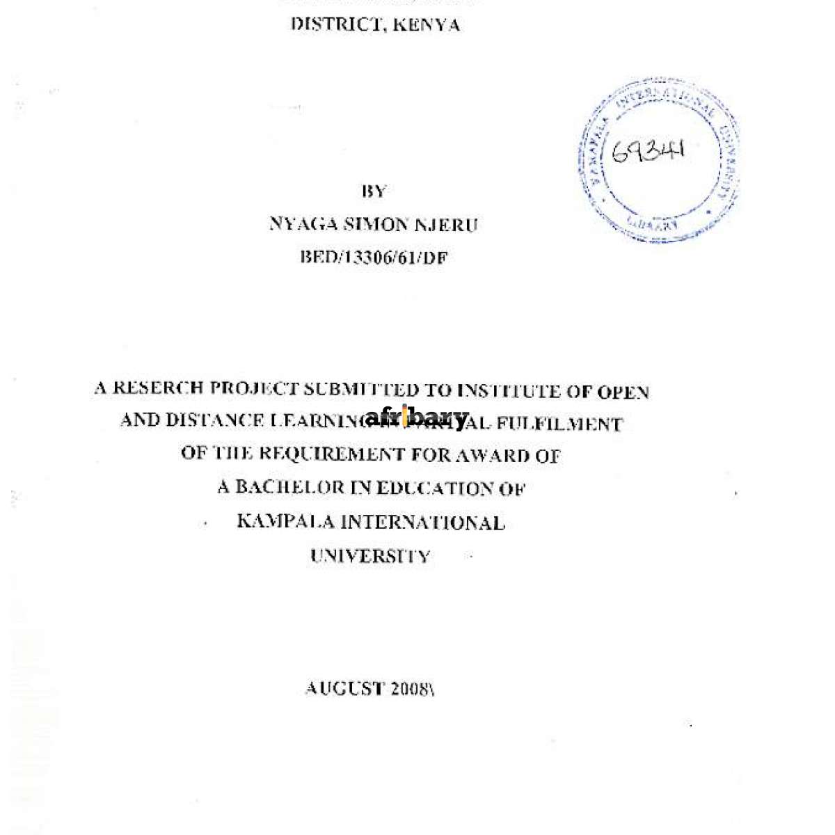 Challenges Of Free Primary Education In Ugwerizone Embu District