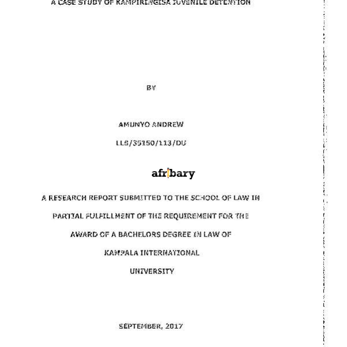 The Rational Of The Inception Of Juvenile Delinquency Under The Ugandan