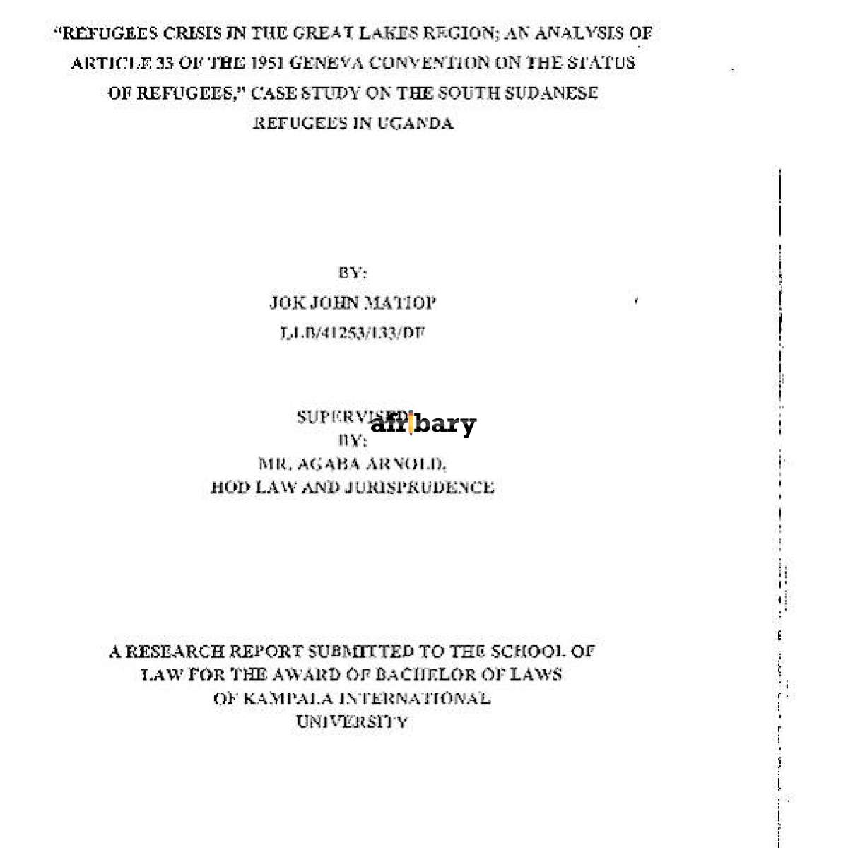 "Refugees Crisis In The Great Lakes Region; An Analysis Of Article 33