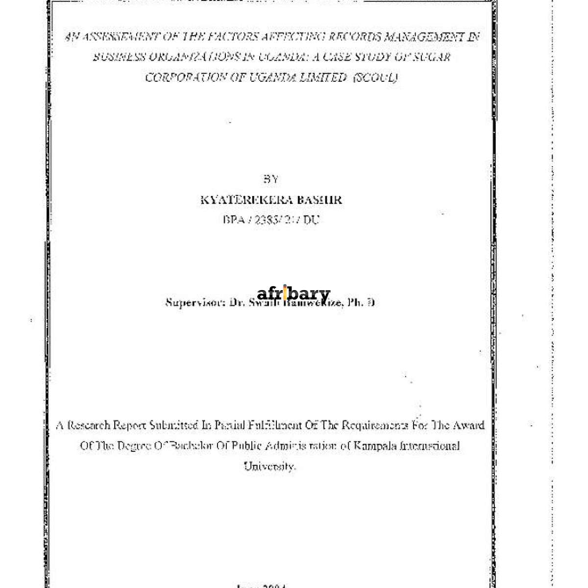 An Assessement Of The Factors Affecting Records Management In Business