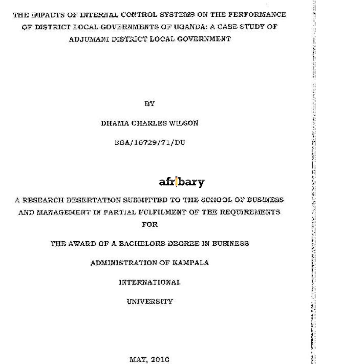 The Impacts of Internal Control Systems on the Performance of District