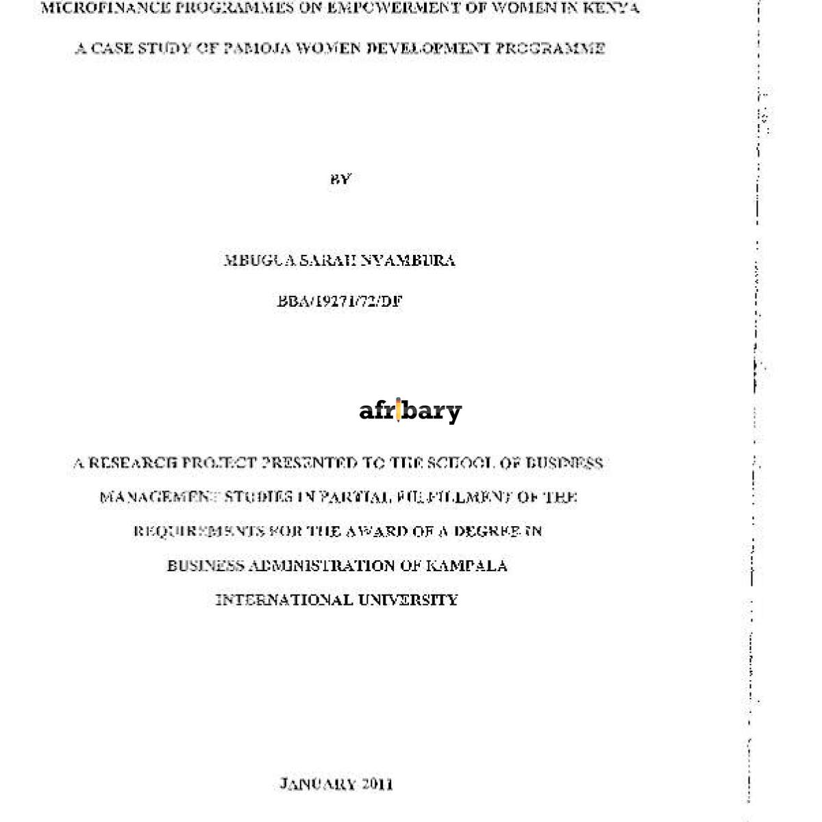 Microfinance Programmes on Empowerment of Women in Kenya A Case Study ...