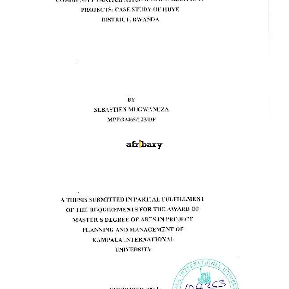 Community Participation and Development Projects: Case Study of Huye ...