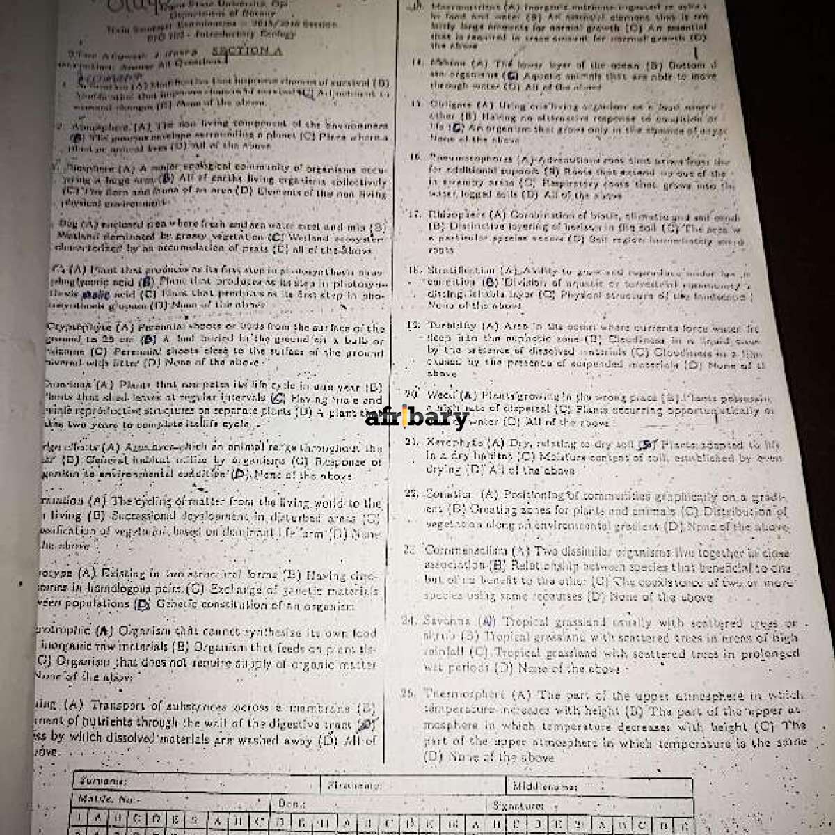 Bio 102 Past Questions Compressed Afribary