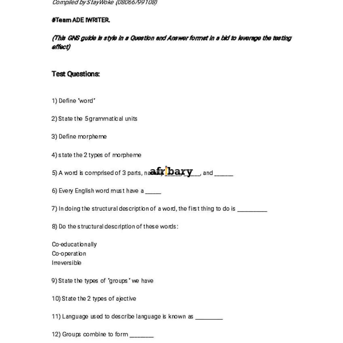 GNS 102 (Introduction to the English Language) | Afribary