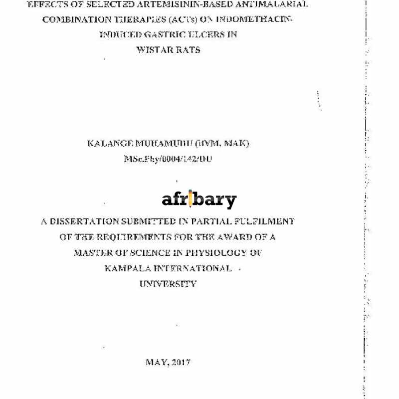 Effects of Selected ArtemisininBased Antimalarial Combination