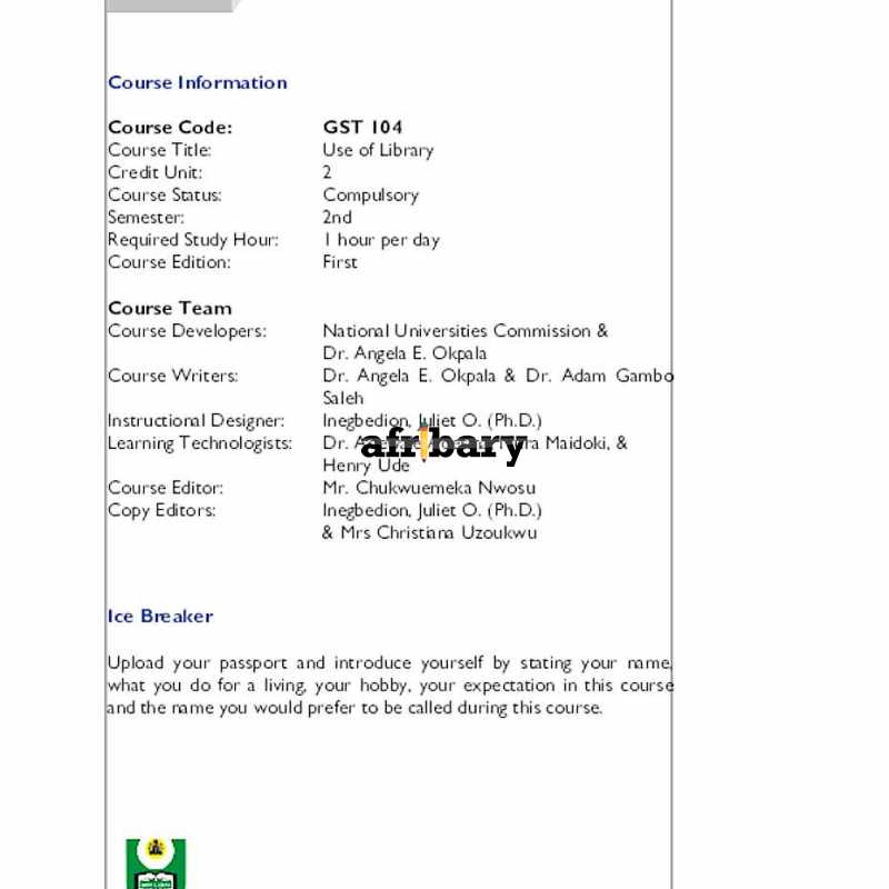 GNS 101/GST 104 Use of Library (Full Course Material) Afribary