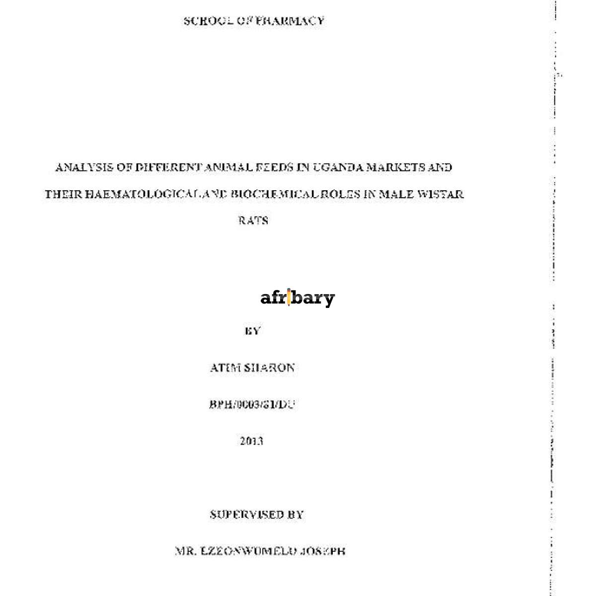 Analysis of Different Animal Feeds in Uganda Markets and Their