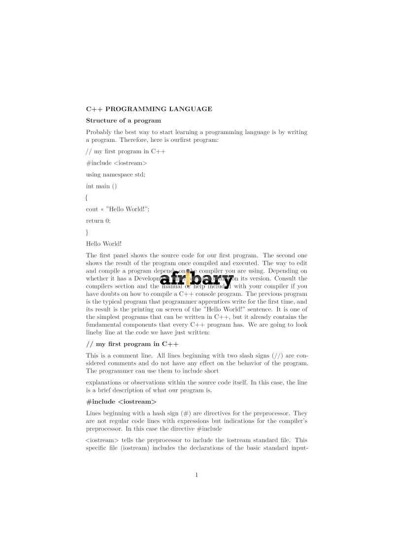 C++ Programming Lecture Note Afribary