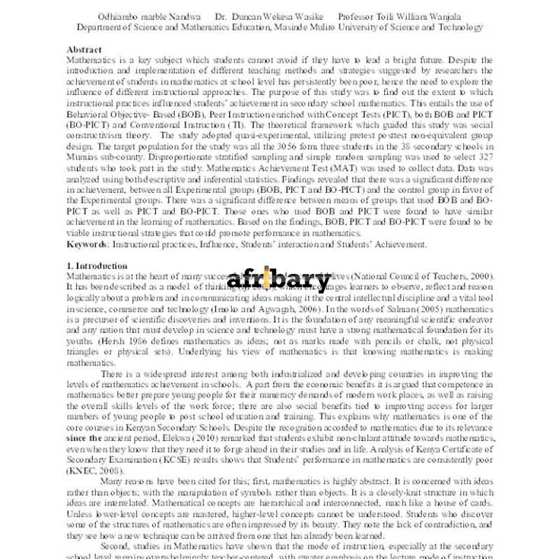 Influence of Instructional Practices on Secondary School Students