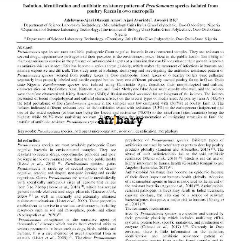 Isolation, identification and antibiotic resistance pattern of